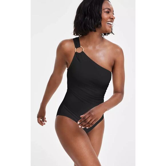 Michael Kors Embellished One-Shoulder One-Piece Black 6 - Picture 1 of 4